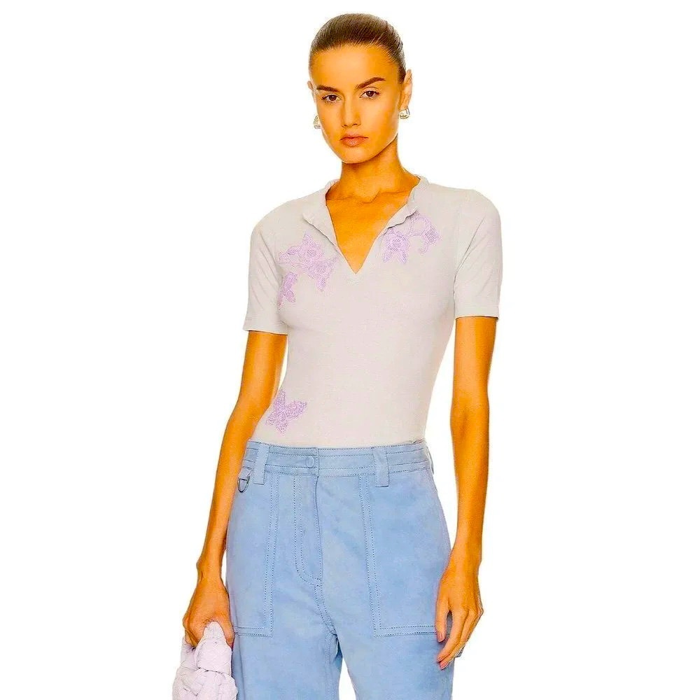 ACNE STUDIOS Embroidered Floral Tee in Ice Blue Small New Tshirt Blouse Womens